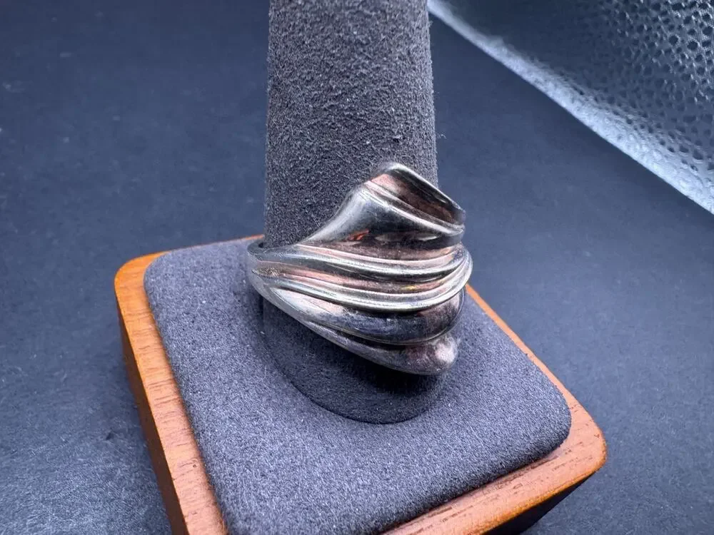 Vintage NF Thailand 925 Sterling Silver Modernist Wavy Swirl Ring Size 12